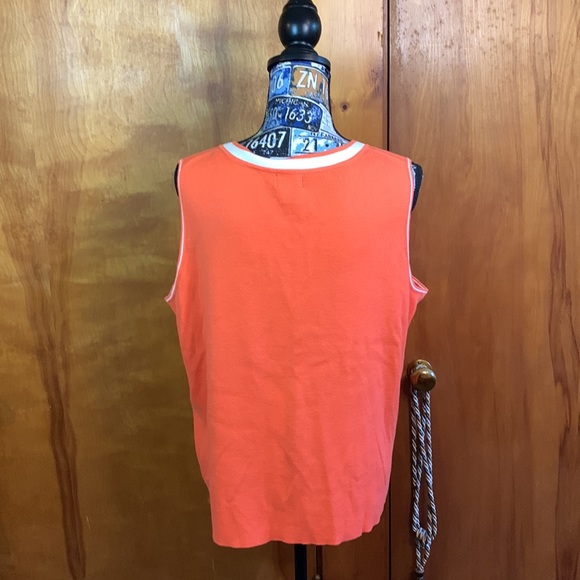 Evie Woman Sleeveless Cotton Blend Sweater. 2X.  Orange With White Trim. - Picture 5 of 6